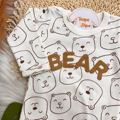 Conj. Body Manga Longa Bear e Calça - Off White e Caramelo